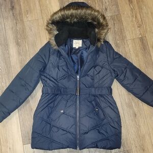NWOT Maralyn & Me Juniors Belted Faux-Fur-Trim Hooded Puffer Coat size XL